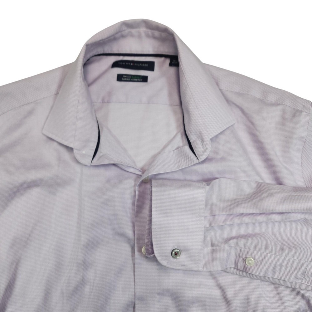 Tommy Hilfiger Purple Check Slim Fit Dress Shirt Mens 16.5 34/35 Supima‎